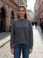 Pull en maille grise à col rond pour femme, style streetwear décontracté et élégant - S / Hauts / Gris Moyen