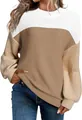 Color block knit sweater with lantern sleeves and round neck for autumn winter style - S / Tops / Khaki