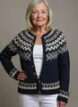 Women's navy blue ethnic jacquard knit cardigan featuring white Fair Isle pattern and buttons - 3XL / Tops / Dark Blue