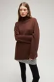 Full view of women's oversized brown turtleneck knit sweater with drop shoulders - S / Tops / Dark Brown