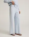 Detail view of light blue knitted wide-leg pants from a women's two-piece lounge set. - One Size / Bottoms / Light Blue