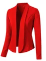 Detailed view of vibrant red women's casual long-sleeve open-front blazer jacket - S / Tops / Red
