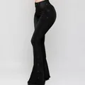 Side view detail of black high-waisted flare jeans with button trim - 3XL / Bottoms / Black