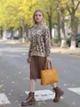 Leopard print mock neck knit sweater in loose fit for autumn street style fashion - One Size / Tops / Light Apricot
