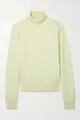 Maglia a collo alto da donna in 100% lana merino giallo chiaro di alta qualità - Taglia unica / Top / Bianco latte