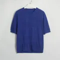 Elegante koningsblauwe gebreide trui met korte mouwen en ronde hals voor dames - S / Tops / Saffierblauw
