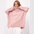 Oversized pink turtleneck knit sweater with loose fit for autumn and winter season - S / Tops / Pink