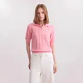 Elegant women's pink short sleeve knit Polo sweater for spring and summer fashion style - S / Tops / Pink
