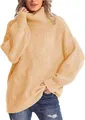 Pull à col roulé en grosse maille torsadée jaune pâle pour femme, coupe ample et confortable - Abricot