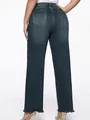 Back view of women's vintage washed straight leg cropped denim jeans with raw hem - XS / Bottoms / Vintage Blue