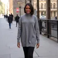 Elegant grey oversized turtleneck long knit sweater dress for women in autumn winter - S / Tops / Gray