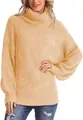Gemütlicher Oversize-Rollkragenpullover mit Zopfmuster für herbstlichen Damenstil - S / Oberteile / Aprikose
