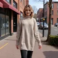 Cozy oversized beige turtleneck sweater dress for winter street style - S / Tops / Khaki