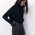 Loose black high-neck turtleneck knitted sweater for women autumn winter style - M / Tops / Black