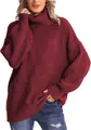 Detailed view of burgundy cable-knit turtleneck sweater for women in soft fabric - S / Tops / Burgundy