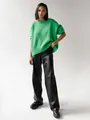 Maglione in maglia verde oversize a girocollo per donna, variante autunno-inverno - Taglia S / Top / Verde brillante