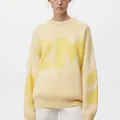 Oversized yellow knit sweater with bold 2M letter print for autumn and winter fashion - S / Tops / Light Yellow