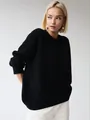 Maglione in maglia nera a girocollo ampio da donna per autunno-inverno - Taglia S / Top / Nero