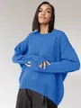 Pull en maille bleu vif surdimensionné à col rond pour femme, style automne hiver - S / Hauts / Bleu saphir
