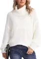 Close-up showing the intricate white cable knit pattern of the turtleneck sweater - S / Tops / White