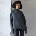 Cozy dark grey thick oversized turtleneck knitted sweater for women autumn winter fashion - S / Tops / Dark Gray