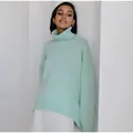 Oversized mint green turtleneck sweater in thick knit for autumn and winter - Emerald Green