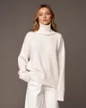 Elegant thick white loose turtleneck knitted sweater for women for autumn and winter - White