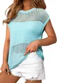 Detaillierte Nahaufnahme des hellblauen Strickoberteils mit seiner filigranen Lochmuster-Struktur - S / Oberteile / Hellblau