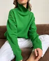 Oversized green thick knit turtleneck sweater for women during autumn and winter - Green