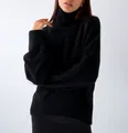 Oversized black turtleneck knitted sweater for women, thick winter pullover garment - Black