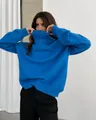 Cozy oversized thick knit turtleneck sweater in vibrant royal blue color for autumn - Blue