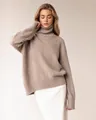 Elegant loose-fit beige turtleneck sweater for autumn and winter fashion - Khaki