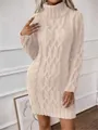 Detailed view of cream cable-knit turtleneck dress featuring a slim-fit texture - S / Top And Bottom / Apricot