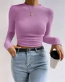 Slim-fit paars T-shirt met lange mouwen voor dames met wafelbreisel en SKU-variantweergave - Paars Roze