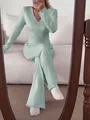Pijama sexy verde menta para mujer con cuello en V, estampado corazones y volantes - S / Top Y Pantalón / Verde