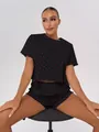 Soft cotton pajama set with red heart print on black short sleeve top and shorts - S / Top And Bottom / Black