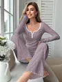 Elegante conjunto de pijama floral morado con manga larga y dobladillo con volantes - Morado Gris