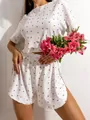 White loungewear set for women featuring red heart print and side slit shorts outfit - S / Top And Bottom / Red Heart