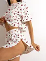 Comfortable white cherry print short sleeve pajama set with side split shorts for women - S / Top And Bottom / Cherry