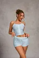 Sexy light blue two-piece pajama set featuring ruffle eyelet camisole and shorts for women - S / Top And Bottom / Light Blue