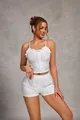 White eyelet embroidery two-piece pajama set with ruffled camisole top and shorts - S / Top And Bottom / White