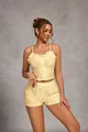 Zweiteiliger Schlafanzug für Damen aus gelber Lochstickerei mit Camisole und Shorts - Gelb
