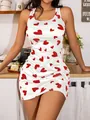 Sleeveless white mini nightdress featuring vibrant red heart patterns for summer home wear - S / Tops / Red Heart