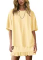 Two-piece casual summer set featuring oversized yellow T-shirt and ruffled mini skirt - Light Yellow
