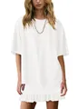Casual white two-piece set with oversized short sleeve tee and ruffled mini skirt - S / Top And Bottom / White