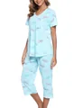 Women's light blue short sleeve pajama set with colorful butterfly prints and cropped pants - S / Top And Bottom / Blue Butterfly