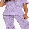 Lila pyjamaset met korte mouwen, kleurrijke driehoekige print en driekwart broek - Paars Hart
