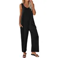 Elegant women's summer sleeveless loose wide-leg jumpsuit romper in solid black color - S / Top And Bottom / Black
