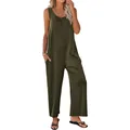 Loose fit olive green sleeveless wide-leg jumpsuit for women, casual summer style - S / Top And Bottom / Army Green