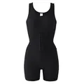 Black women's bodysuit shapewear with tummy control and hook-and-eye waist closure. - S / Top And Bottom / Black